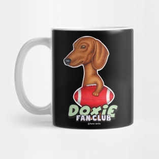 Cute Brown Doxie dog Holding red Football Mug